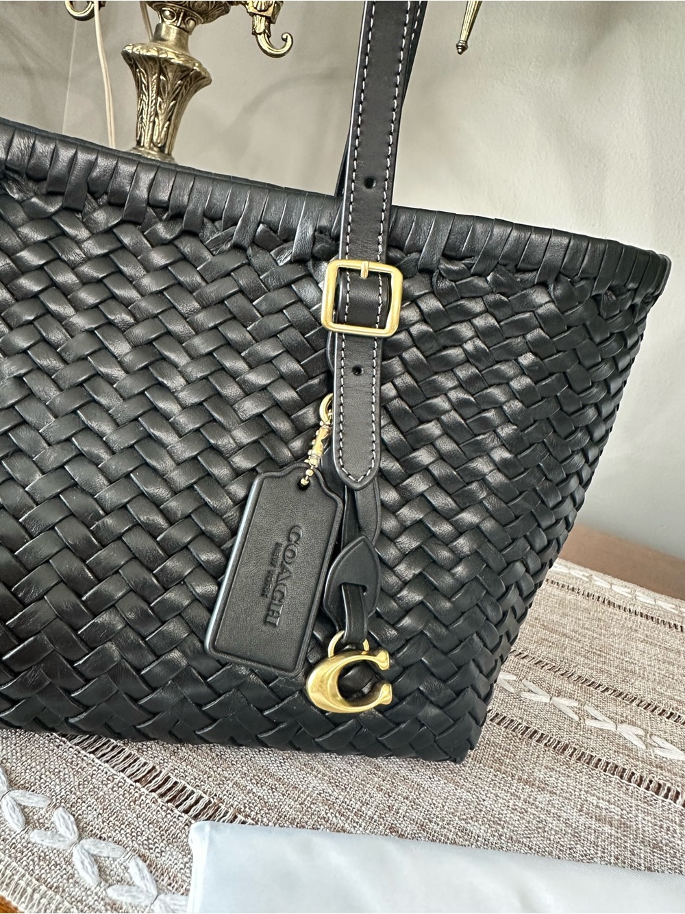 Coach Woven Swing Tote - Black/Gold - Leather - Picture 5 of 10